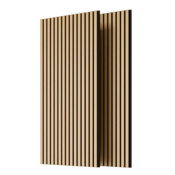 White Oak Wood Panel 2-Pieces Slat Acoustic Panels for Wall and Ceiling with 3 Sides Fully Wrapped on Wood Finish