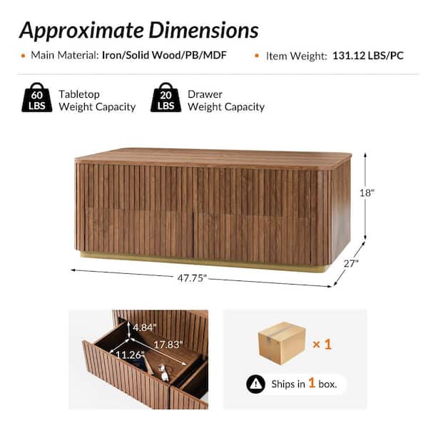 JAYDEN CREATION Hector 47.75 in. Acorn Rectangle Wood Coffee Table