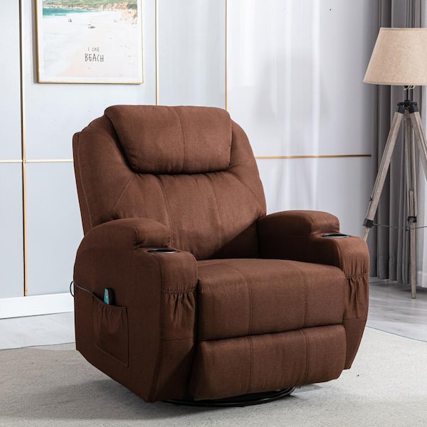 Asucoora Maes Brown Fabric Heated Vibrating 8-Point Recliner