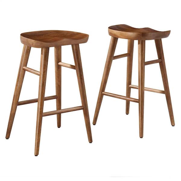 Saville 27 in. in Walnut Backless Wood Counter Stools - Set of 2