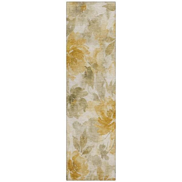 Chantille Machine Washable Indoor/Outdoor Abstract ACN3022 Gold 2 ft. x 7 ft. Runner Rug