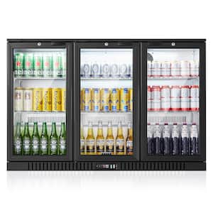 53 in. Single Zone 328 Cans 3 Glass Sliding Door Counter Height Back Bar Beverage Cooler Refrigerator in Black