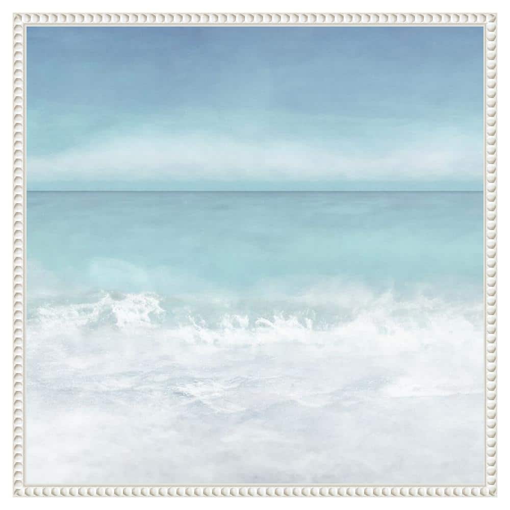 Tranquil Ocean Waves Coastal Canvas Art with White Frame