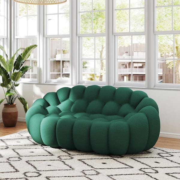 79 in. Bubble Curved Sofa, Green Mesh Fabric Modern 2-Seater Sectional Sofa Floor Loveseat for Apartment Office