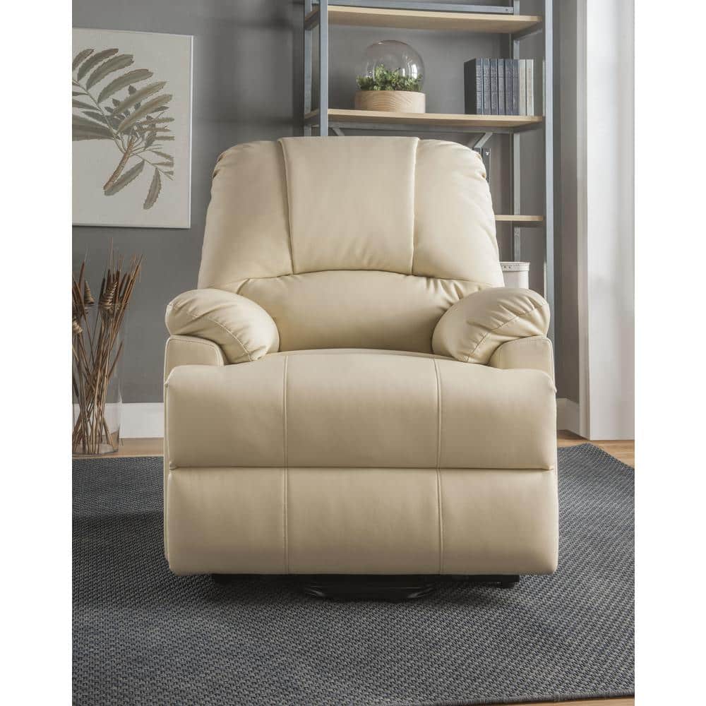 Luxurious Beige Faux Leather Massage Recliner with Power Lift