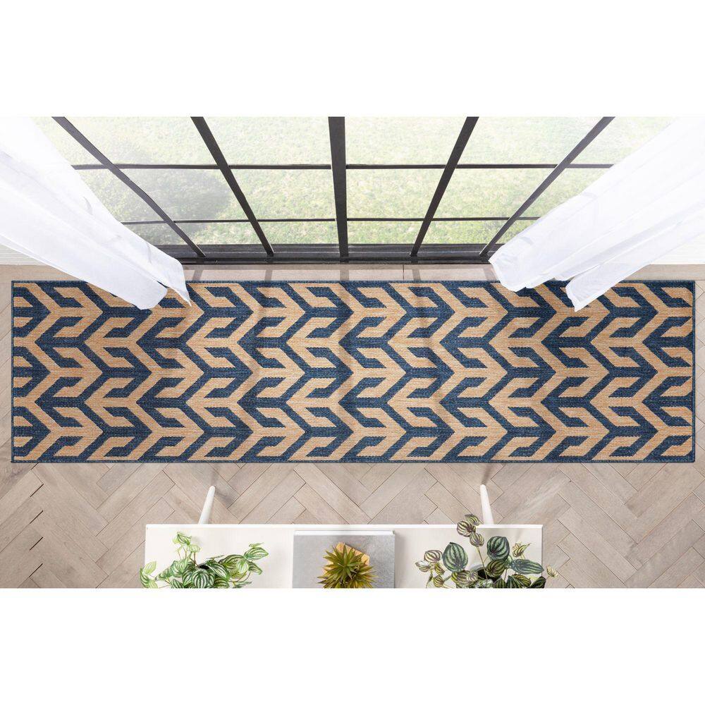 Aegean Blue Flat-Woven Synthetic Reversible Outdoor Rug