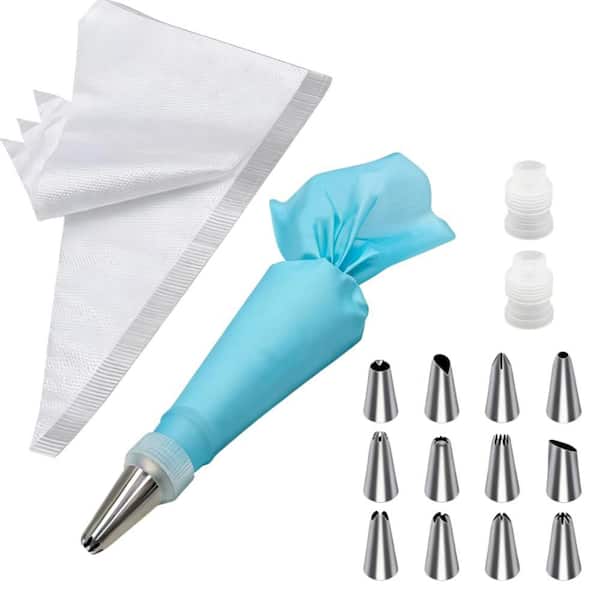 12 in. Piping Bags and Tips Set with 100 Disposable Bags, 12-Tips, 2-Couplers and Bag for Cake Decorating and Beginners