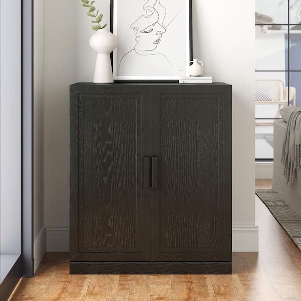 31 in. W x 36 in. H x 16 in. D 2-Adjustable Shelf Wood Freestanding Cabinet in Black