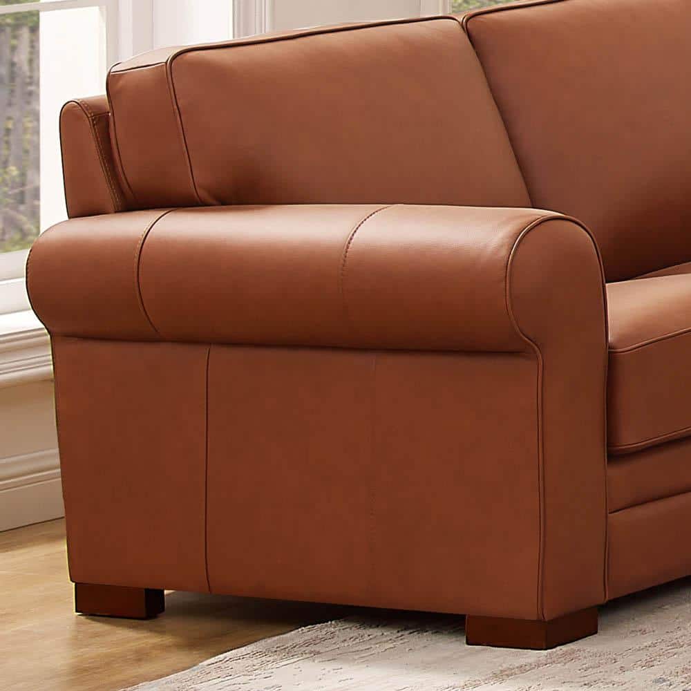 Cinnamon Brown Leather Lawson Sofa with Removable Cushions