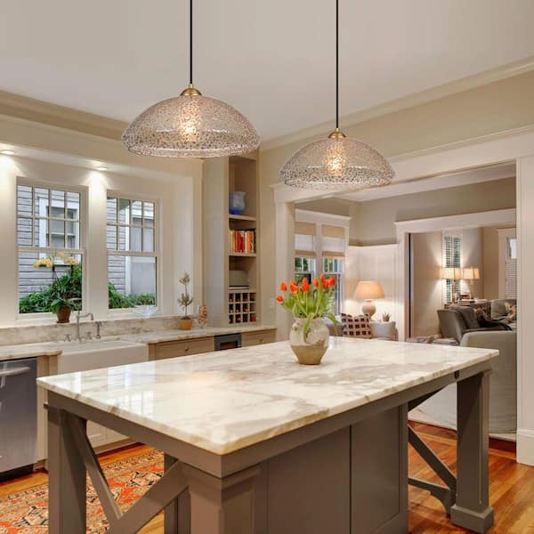 Dvorakova 14.57 in. 1-Light Modern Gold Dome Pendant Light for Kitchen Island with Gold Leaf Finish