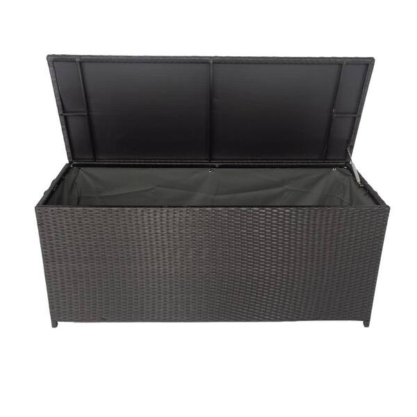 Boosicavelly 113 Gal. Outdoor Patio Black Wicker Deck Boxes with Lid