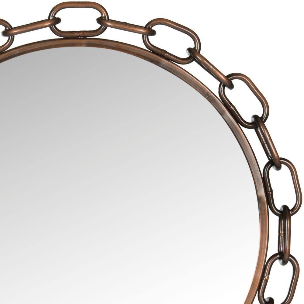 Contemporary 26" Round Bronze Wood Vanity Mirror with Chain Link