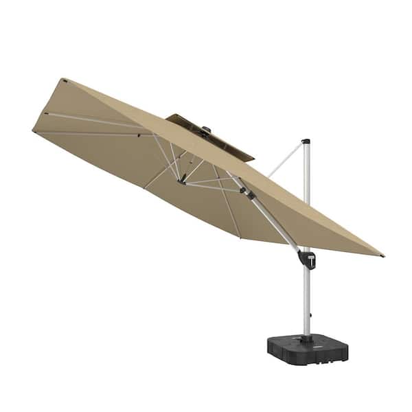 Clihome 11 ft. Cantilever Patio Umbrella Outdoor Square Double Top Umbrella in Tan (with Base)