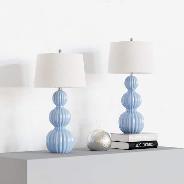 Maxax Columbia 28 " Blue Table Lamp Set With White Shade (Set of 2)