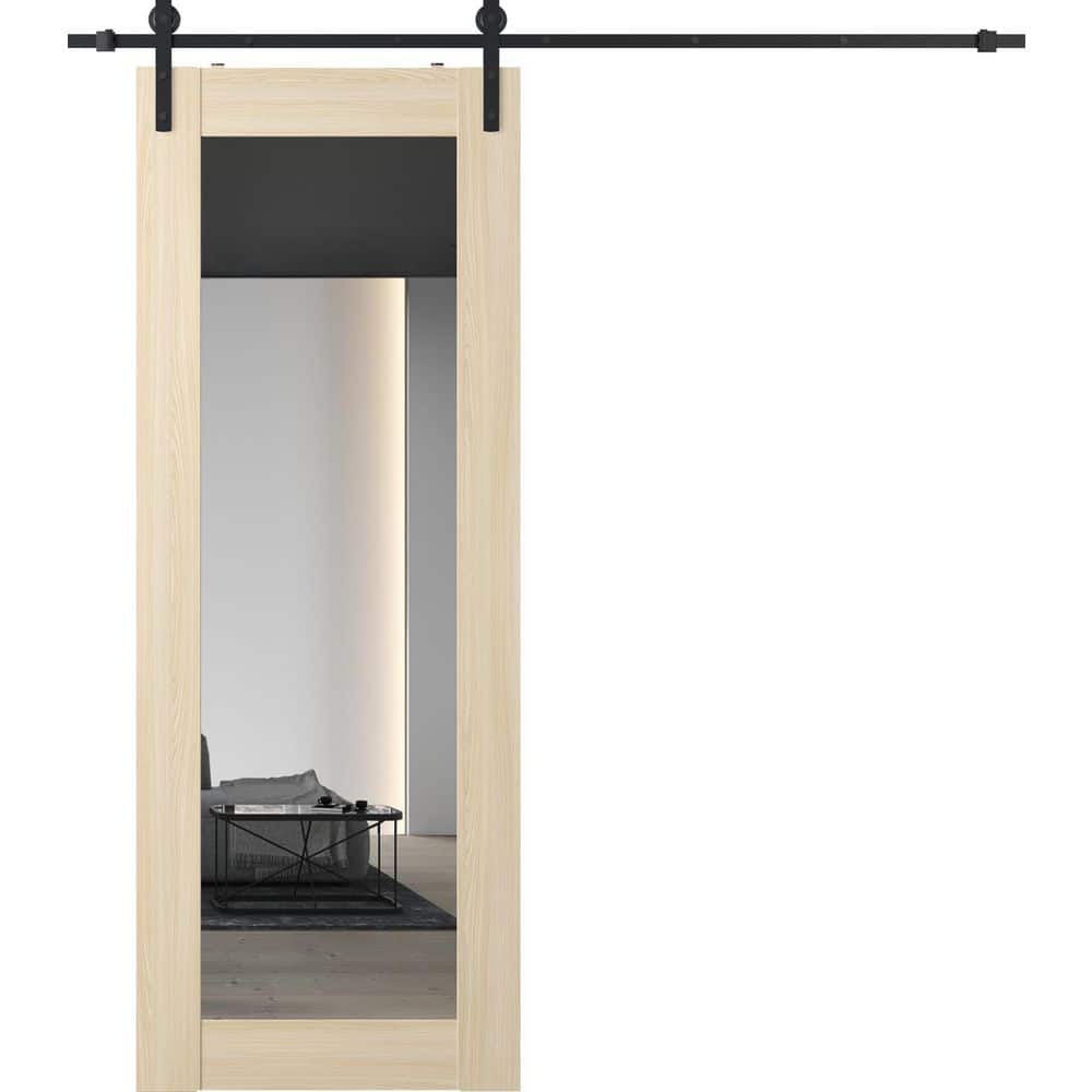 Vona 207 36 in. x 84 in. Full Lite Mirrored Glass Loire Ash Wood Composite Sliding Barn Door with Hardware Kit price history on PriceWatchPro