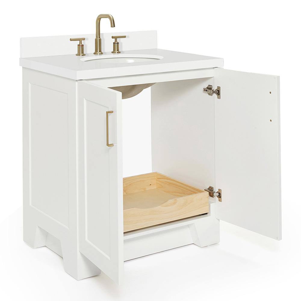 Taylor 30" White Freestanding Vanity Cabinet with Brass Hardware