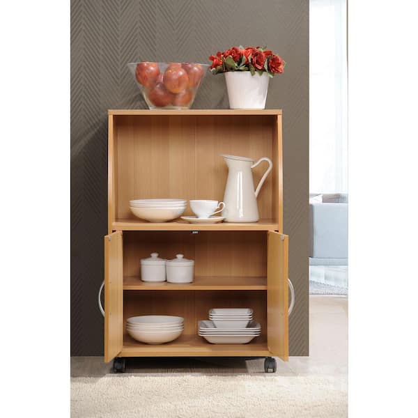 Beech Microwave Cart with Storage