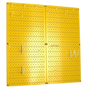 Kitchen Pegboard 32 in. x 32 in. Metal Peg Board Pantry Organizer Kitchen Pot Rack Yellow Pegboard and White Peg Hooks