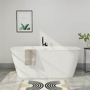 58.5 in. Acrylic Flatbottom Tub Rectangular Center Drain Not Whirlpool Freestanding Tub Soaking Bathtub in White