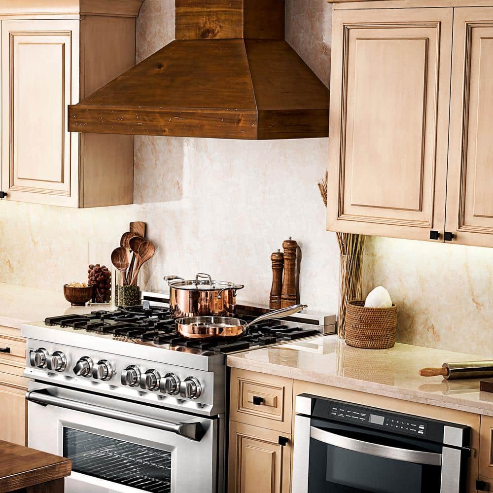30'' Walnut and Stainless Steel Wall Mount Range Hood
