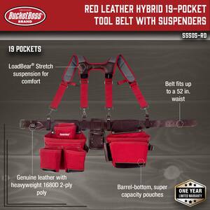 2-Bag Hybrid Suspension Rig Work Tool Belt with Suspenders in Red