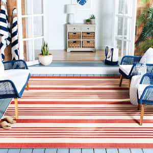Beach House Beige/Red Doormat 3 ft. x 5 ft. Striped Indoor/Outdoor Area Rug
