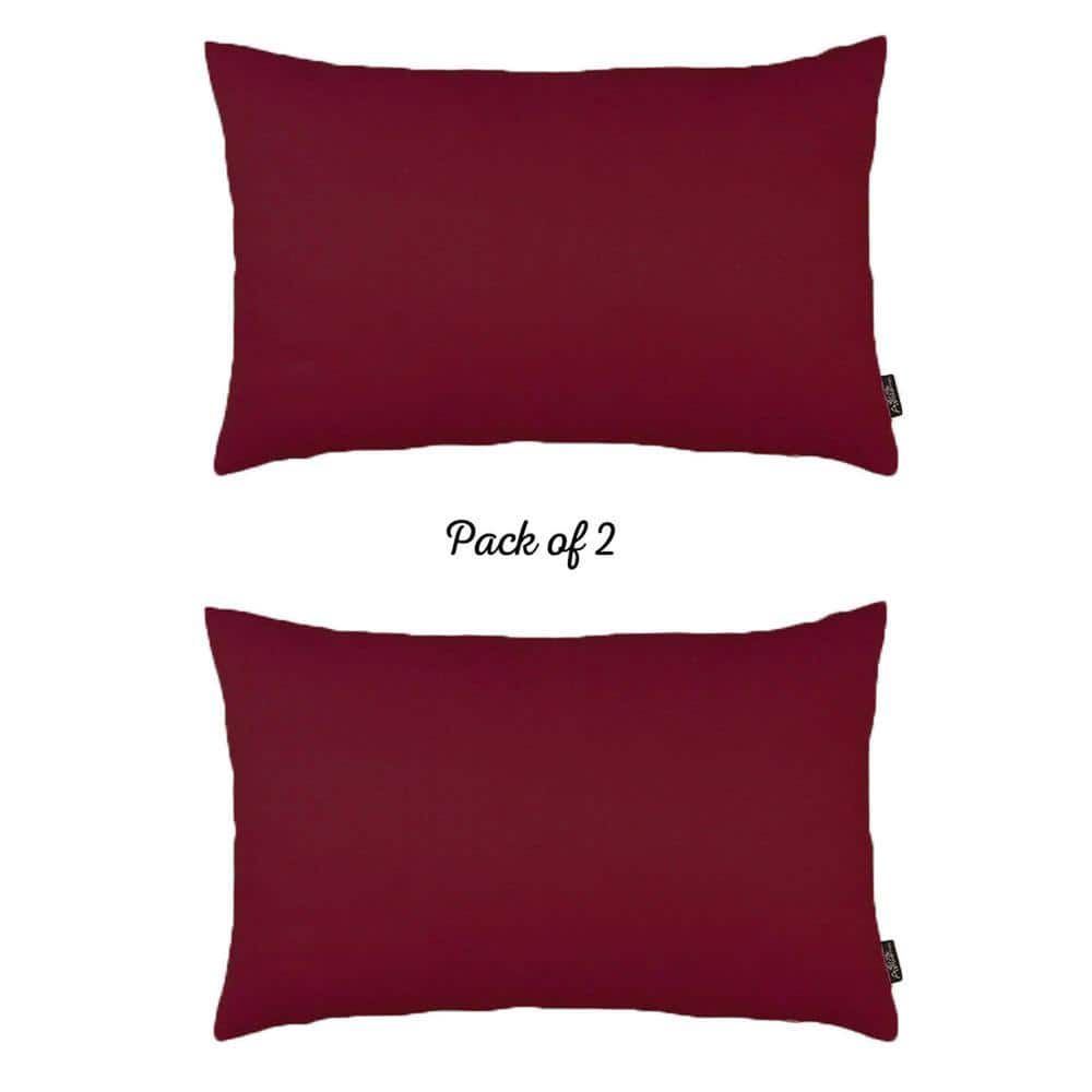 Claret Red Polyester Lumbar Pillow Covers Set of 2