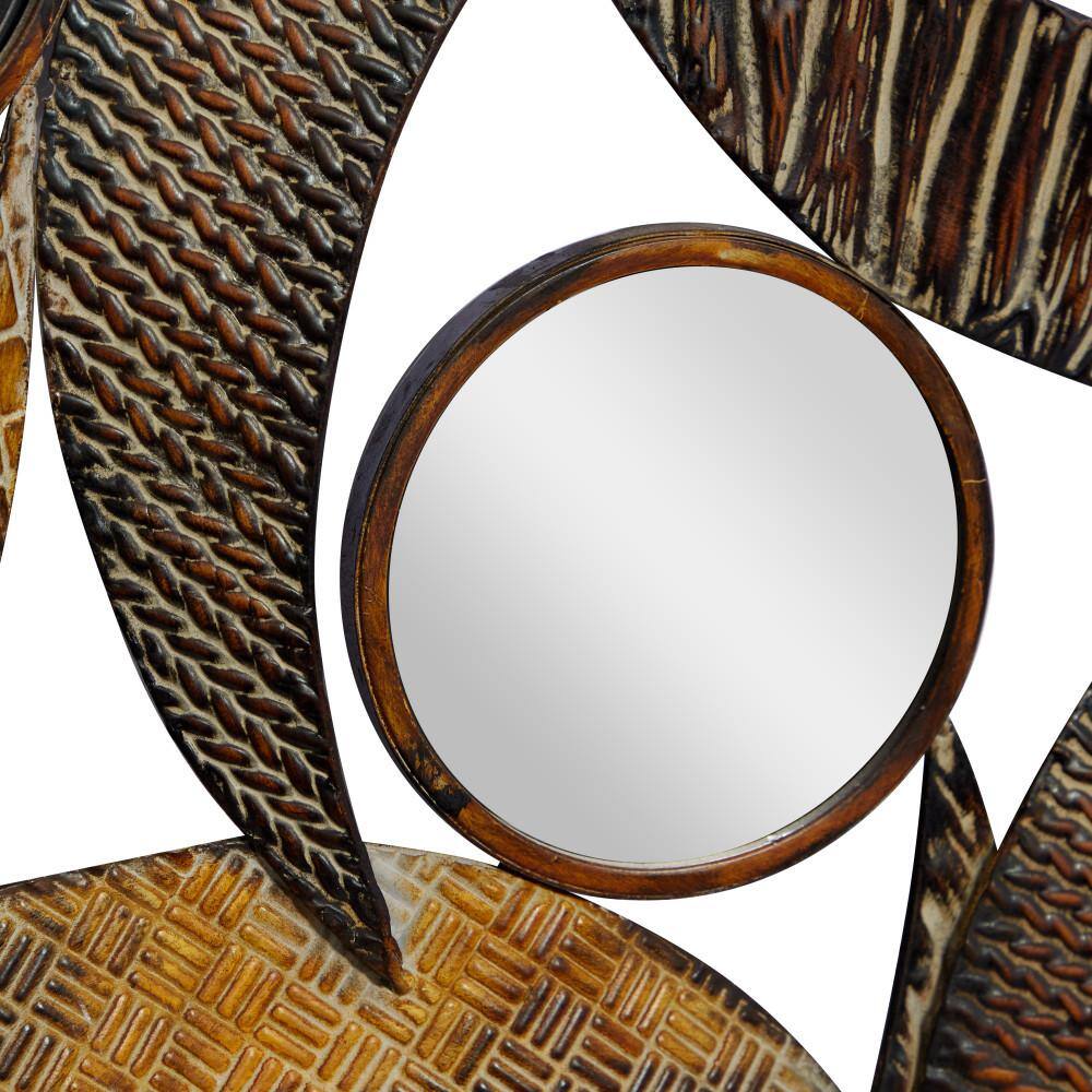 Beige and Brown Metal Crescent Moon Wall Sculpture with Mirrors