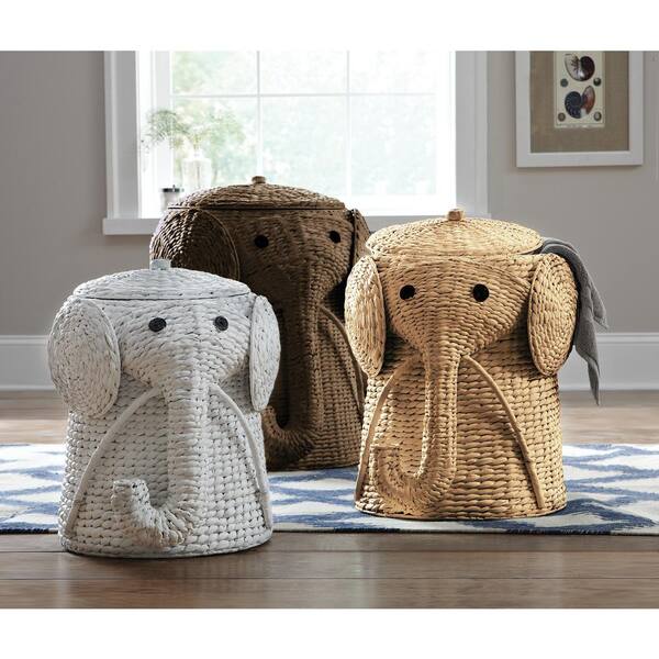 Details about   Elephant Hamper White Wicker Laundry Basket Clothes Bin Lid Woven Decor Nursery 