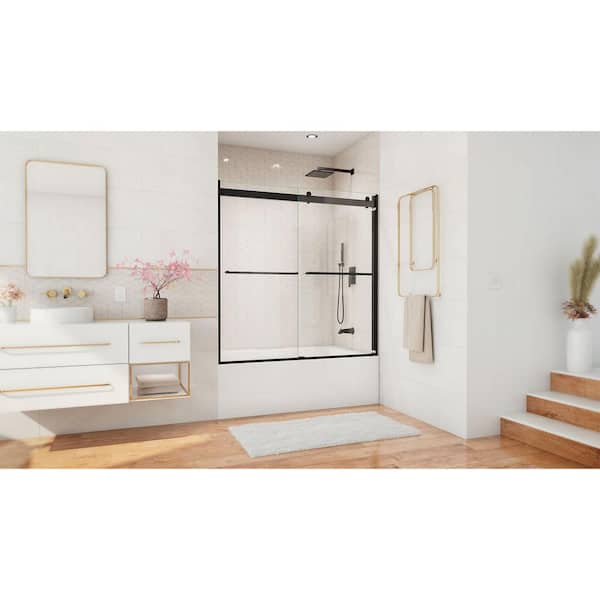 60 in. W x 60 in. H Sliding Frameless Tub Door with Matte Black Finish