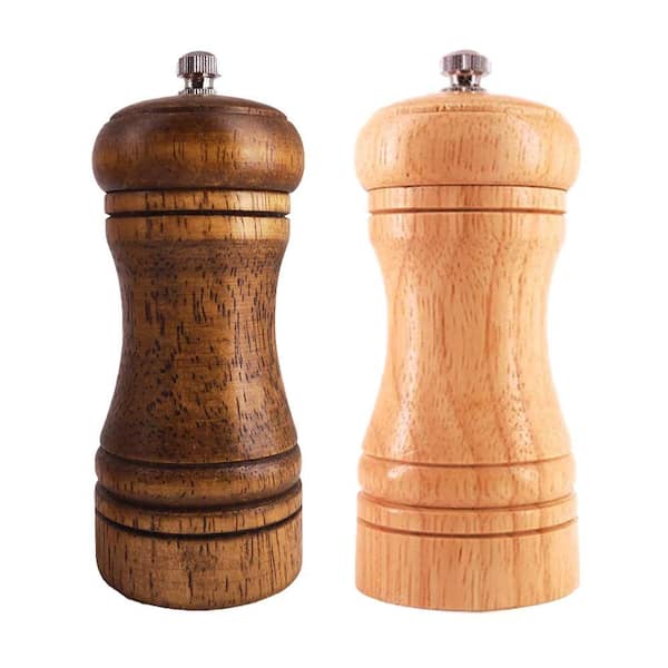 Wooden Salt and Pepper Grinder Set with Ceramic Rotor, Adjustable Coarseness, 5.5 Inch, Set of 2
