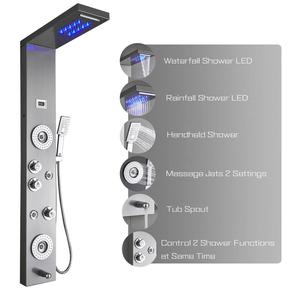 Ello Allo 52 In 6 Jet Shower Tower Panel System With Led Rainfall