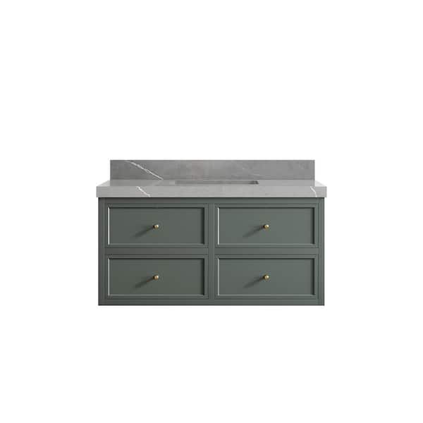 Willow Collections Roswell 42 in. W x 22 in. D x 36 in. H Single Sink Bath Vanity in Pewter Green with 2 in. Piatra Gray qt. Top