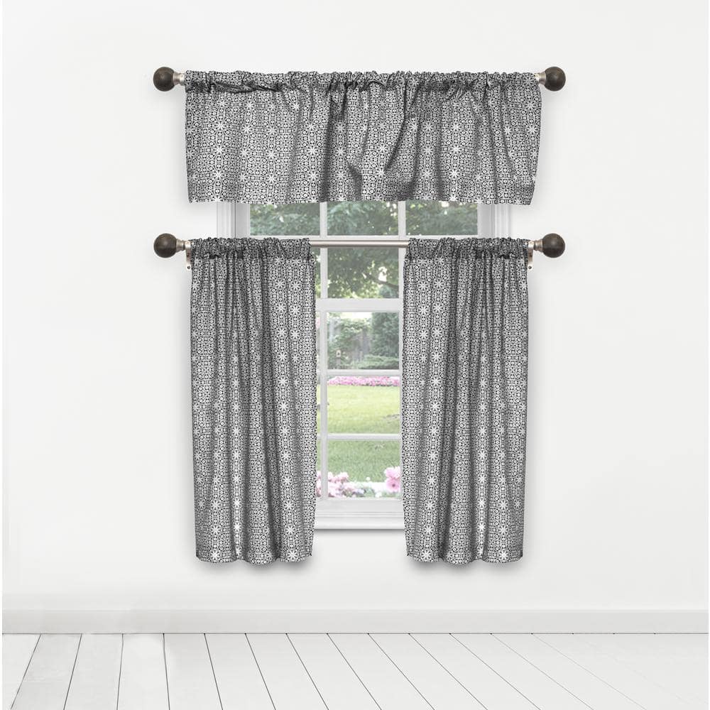 Black Geometric Rod Pocket Room Darkening Curtain - 15 in. W x 58 in. L (Se