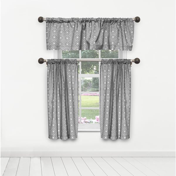 Duck River Black Geometric Rod Pocket Room Darkening Curtain - 15 in. W x 58 in. L (Set of 3)