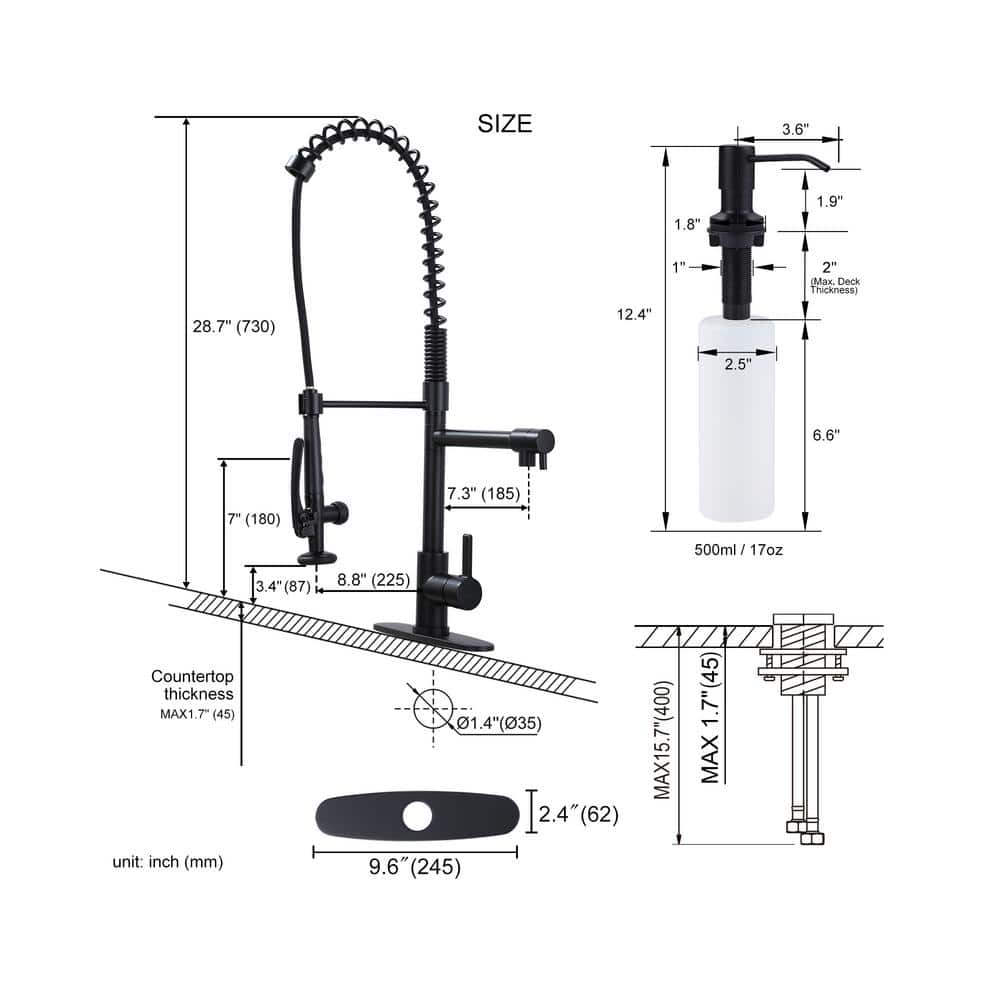 Matte Black Commercial Single-Handle Pull Down Kitchen Faucet with Soap Dispenser