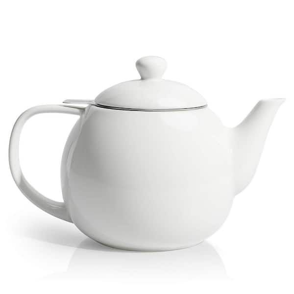 3-Cup Porcelain Tea Pot with Removable Stainless Steel Infuser, 27 oz. Tea Pots for Loose Tea, White