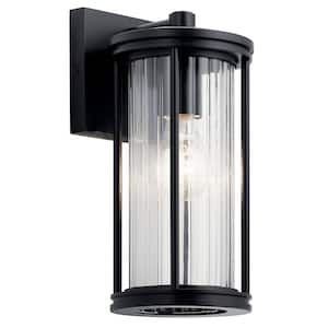Barras 11.5 in. 1-Light Black Outdoor Hardwired Wall Lantern Sconce with No Bulbs Included (1-Pack)