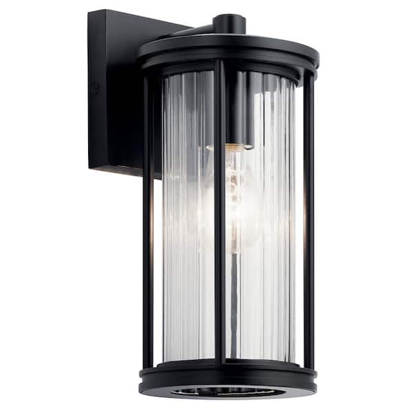 KICHLER Barras 11.5 in. 1-Light Black Outdoor Hardwired Wall Lantern Sconce with No Bulbs Included (1-Pack)