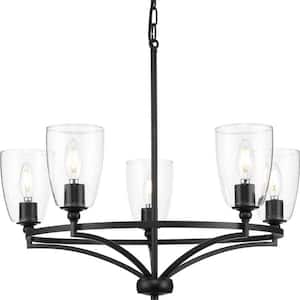 Parkhurst 25.25 in. 5-Light Matte Black New Traditional Chandelier with Clear Glass Shades for Dining Room