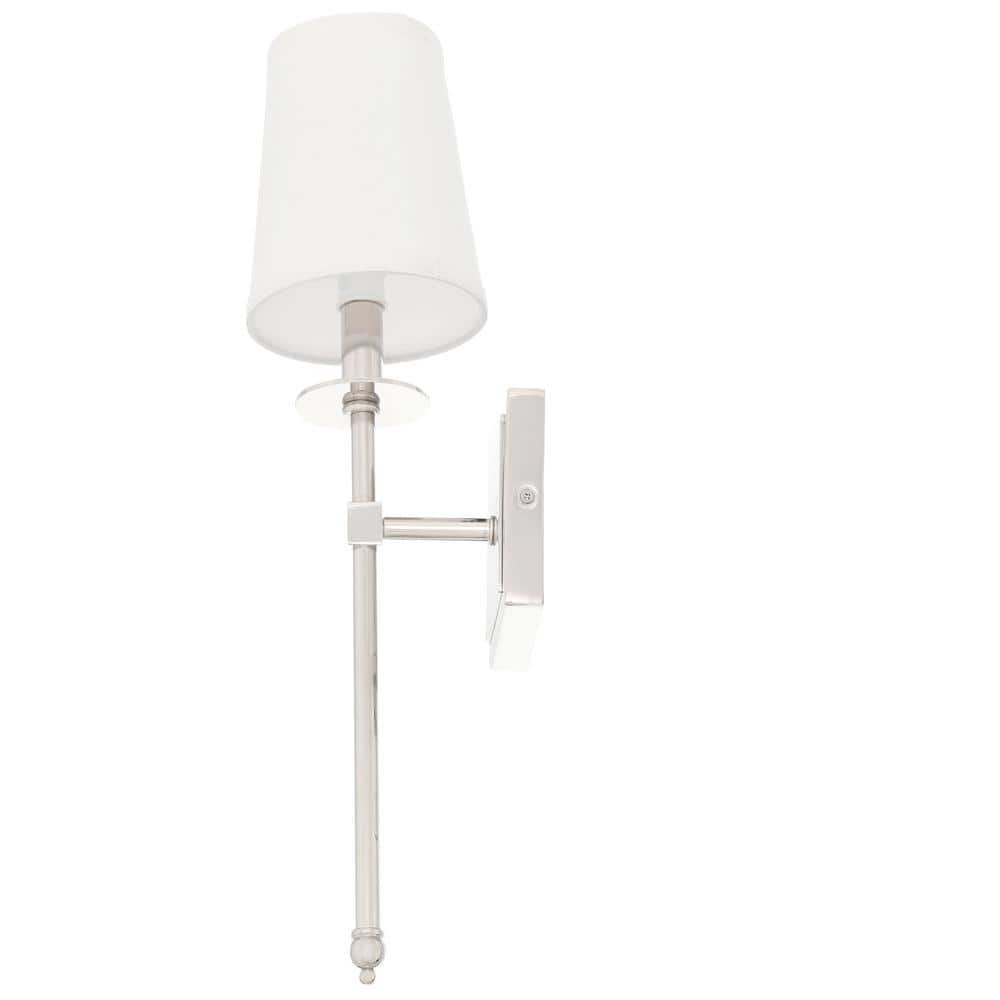 Transitional Style Polished Nickel 1-Light Wall Sconce with White Shade