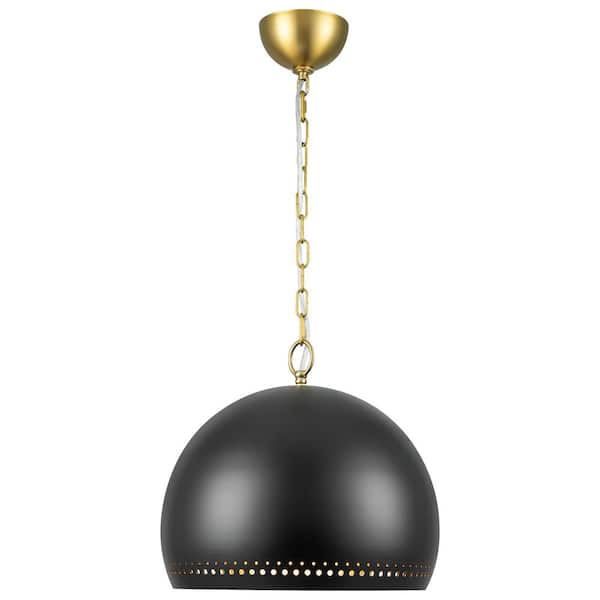 Rennnsan Effie Contemporary 1-Light Black Dome Pendant Light with Perforated Trim