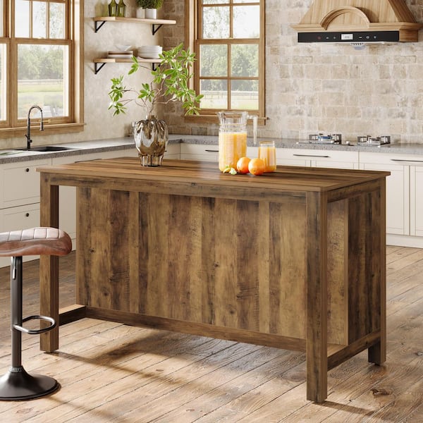 BYBLIGHT Keenyah Brown Wood 59 in. Kitchen Island with Storage