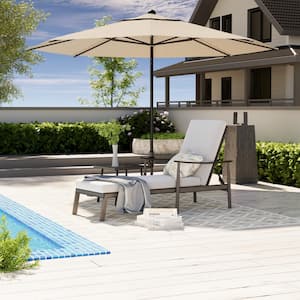 1-Piece Aluminum Outdoor Patio Chaise Lounge with Side Table and Gray Cushions