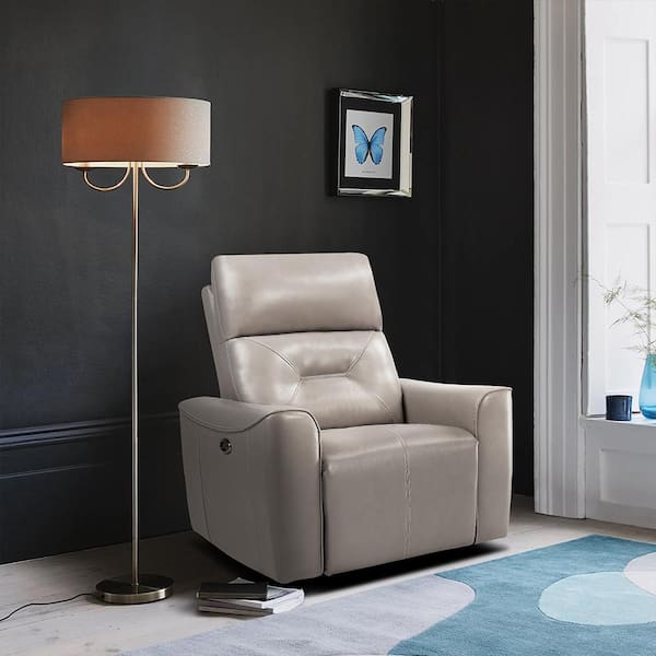 Lazzara Brimmer Cobblestone Faux Leather Power Recliner with USB Port