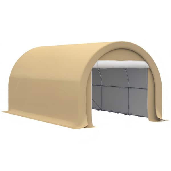 10 ft. W x 16 ft. D Heavy Duty Portable Carport, Garage Storage Tent with Zippered Door, Anti-UV PE Canopy Cover, Beige