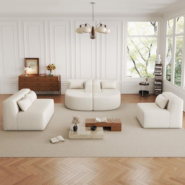 aisword 144 in. Upholstered Polyester Free-combined Sectional Sofa in Beige with 2-Chaise Lounge and 5-Back Pillows