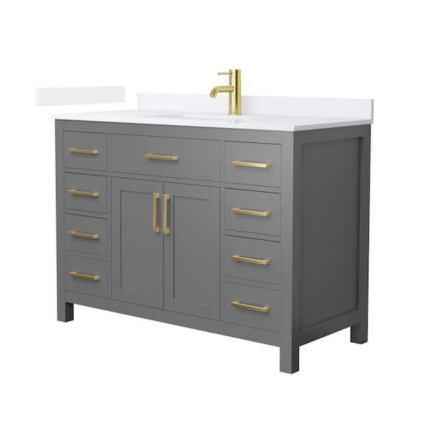 Wyndham Collection Beckett 48 in. Single Freestanding Dark Gray Bath Vanity with White Quartz Top (Assembled)
