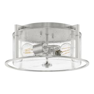Helenwood 2-Light Brushed Nickel Ceiling Flush Mount with Clear Seeded Glass