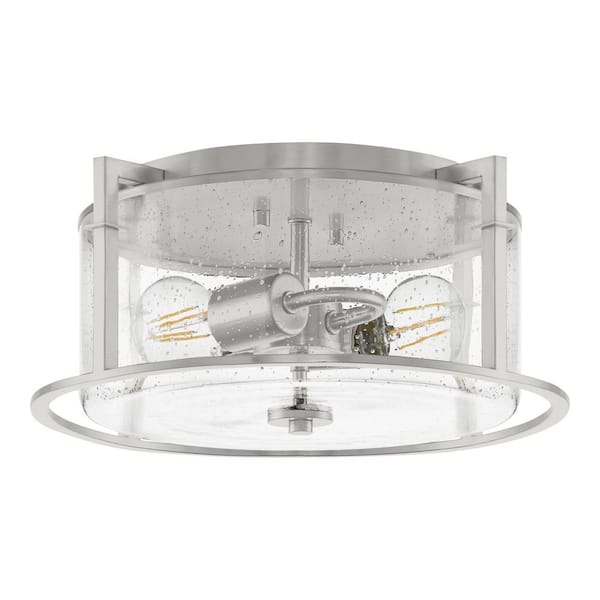 Home Decorators Collection Helenwood 2-Light Brushed Nickel Ceiling Flush Mount with Clear Seeded Glass
